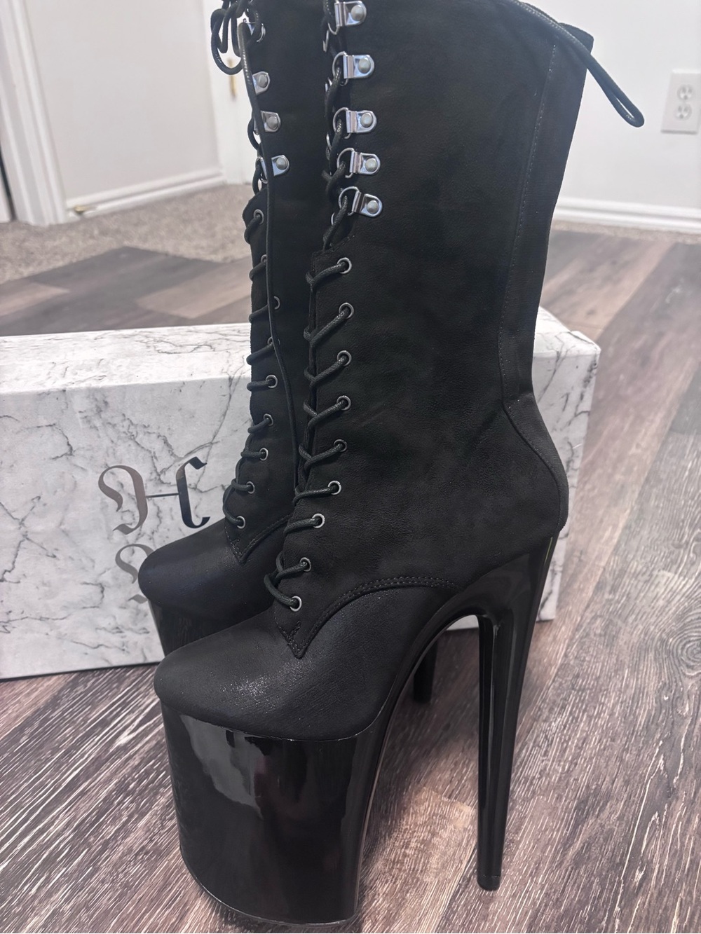 Hella heels Black Lace-Up Platform Stiletto Boots - Picture 7 of 7